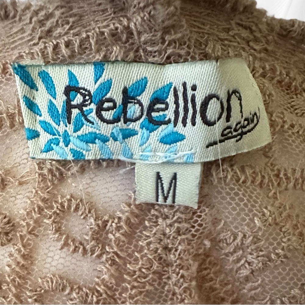 Rebellion Women's Tan Lace Floral Long Open Kimono Duster Size Medium - Picture 9 of 11
